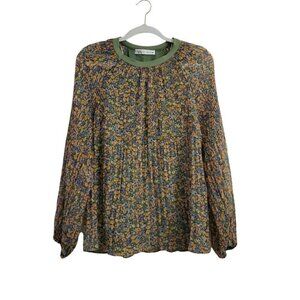 Zara Blouse Small Womens Pleated Chiffon Floral Top Long Sleeve Bloggers‎ Fave